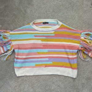 Color Block Tassel Trim Drop Shoulder Sweater - Size Large